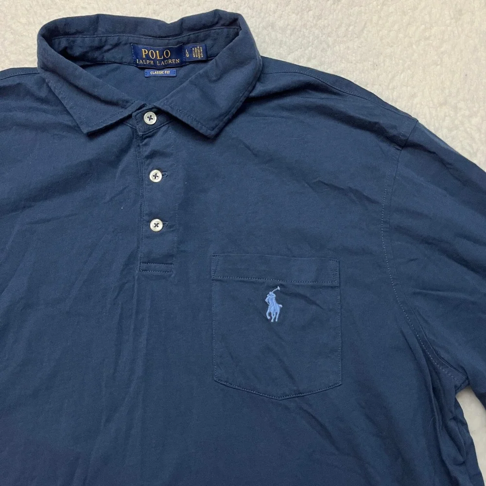 Polo Ralph Lauren Polo Shirt Mens L Navy Blue Classic Fit Pocket Short Sleeve